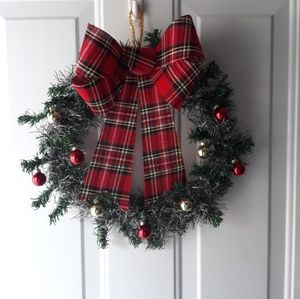 Red bow Holiday Wreath. Handmade.